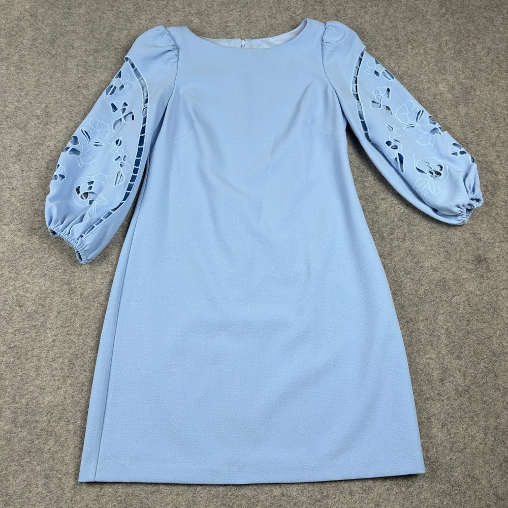 Vince Camuto Dress Womens 4 Blue Laser Cut Floral Puff Sleeve Shift Dress Classy